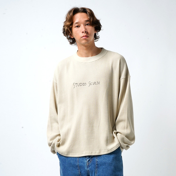 Side Button Waffle LS Tee 詳細画像 Salmon Pink 15