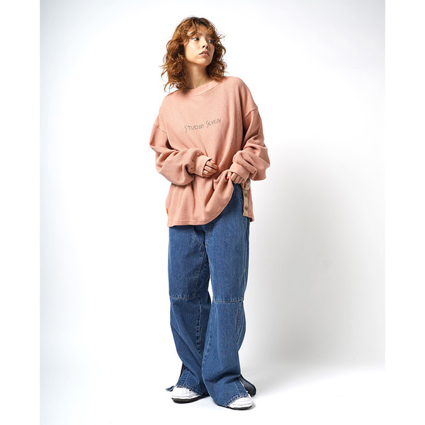 Side Button Waffle LS Tee 詳細画像 Salmon Pink 16