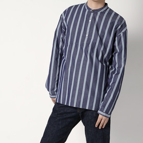 Mao Collar Long Tail Stripe Shirt 詳細画像