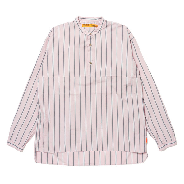 Mao Collar Long Tail Stripe Shirt 詳細画像 Pink 1