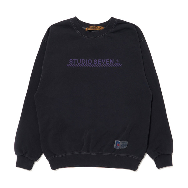 Russell Athletic Χ STUDIO SEVEN Logo Crew Sweatshirt 詳細画像 Black 1