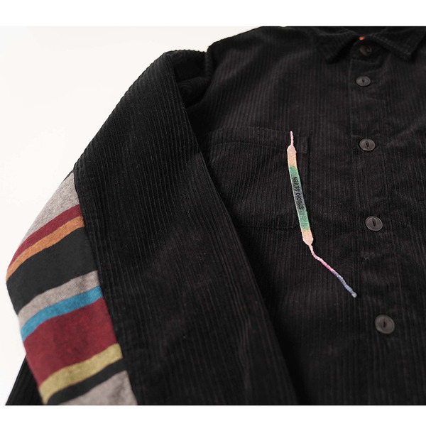 Border Switching Corduroy Shirt Jacket 詳細画像 Black 5