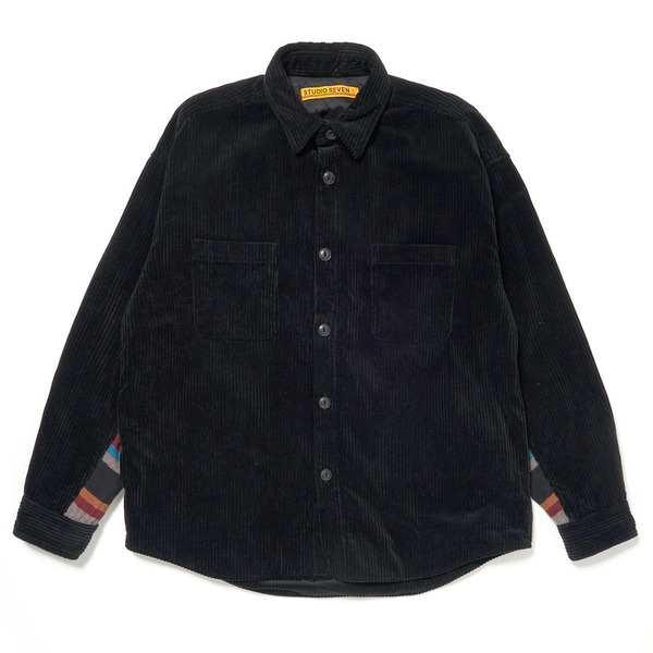 Border Switching Corduroy Shirt Jacket 詳細画像 Black 1
