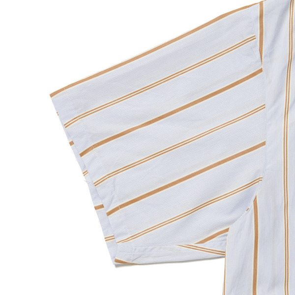 Mao Collar Long Tail Stripe SS Shirt 詳細画像 Sax 4