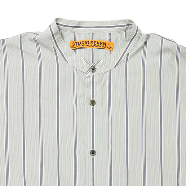 Mao Collar Long Tail Stripe SS Shirt 詳細画像 Sax 6