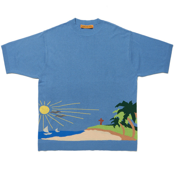 Morning Graphics Intarsia Knit SS Tee 詳細画像 D.Blue 1