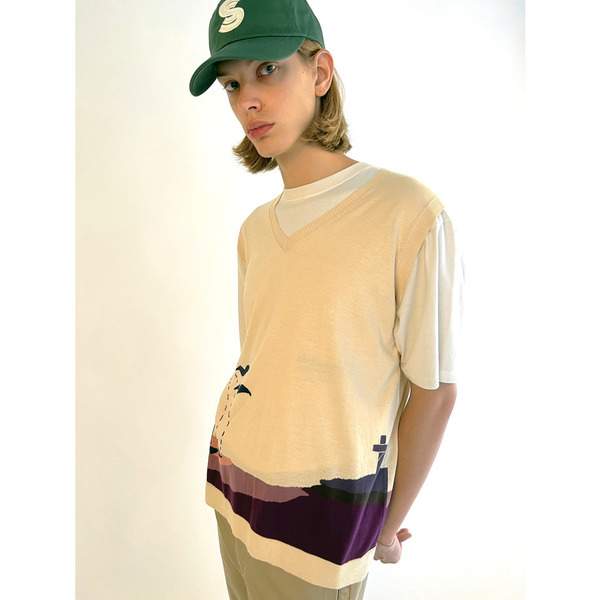 Sunset Graphics Intarsia Knit Vest 詳細画像 Beige 11