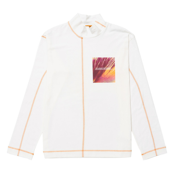 Contrast Stitch Cotton Spandex Jersey LS Tee 詳細画像 White 1