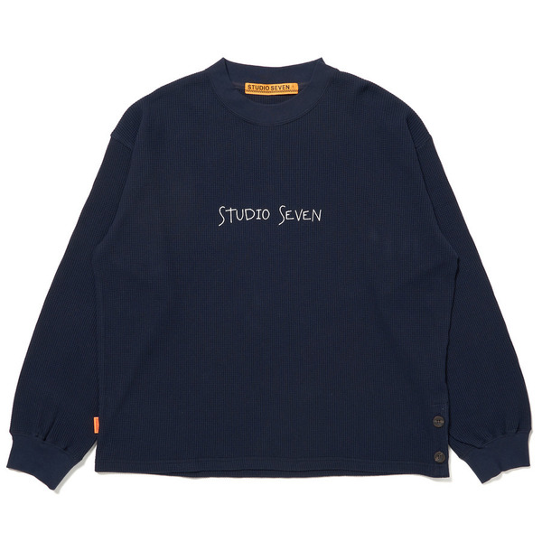Side Button Waffle LS Tee 詳細画像 Navy 1